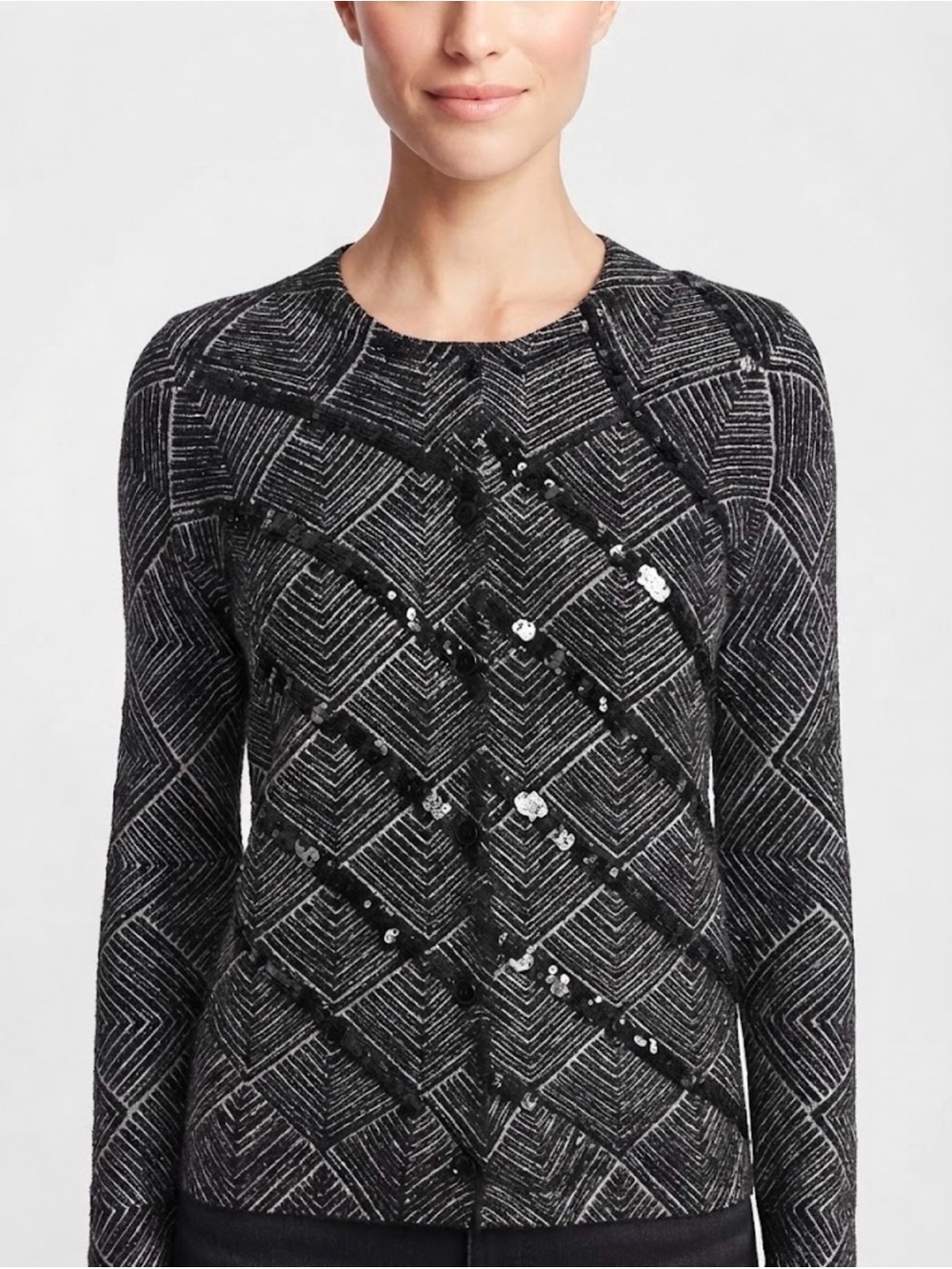 LOFT Cardigan with Sequins & Diagonal Pattern